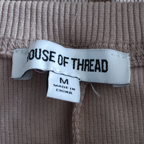 House of Thread Ribbed Snap Button Cotton Tank Top Light Tan Sleeveless M - Picture 3 of 4